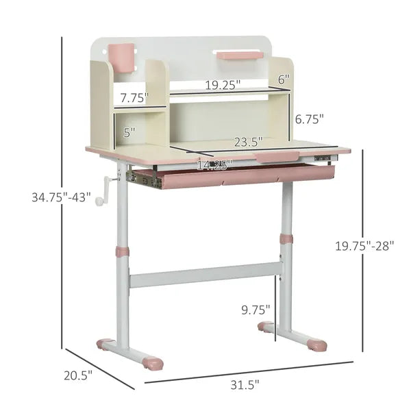 Children's Study Desk, Height Adjustable Writing Table with Tilt Desktop, Drawer and Storage, for School and Homework, Pink - product image 3