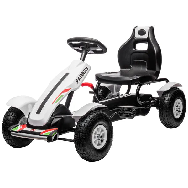 Aosom Childrens White Go Kart Pedal Ride-On Toy with Adjustable Seat Sharp Handling Handbrake Non-Slip Rubber Wheels - product image 11