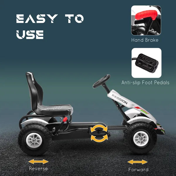 Aosom Childrens White Go Kart Pedal Ride-On Toy with Adjustable Seat Sharp Handling Handbrake Non-Slip Rubber Wheels - product image 5