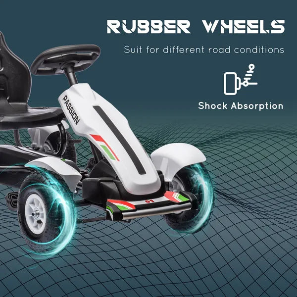 Aosom Childrens White Go Kart Pedal Ride-On Toy with Adjustable Seat Sharp Handling Handbrake Non-Slip Rubber Wheels - product image 6