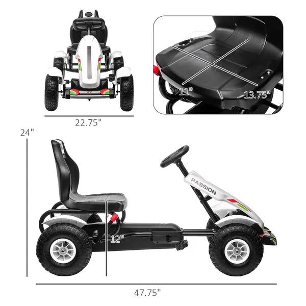 Aosom Childrens White Go Kart Pedal Ride-On Toy with Adjustable Seat Sharp Handling Handbrake Non-Slip Rubber Wheels - product image 3