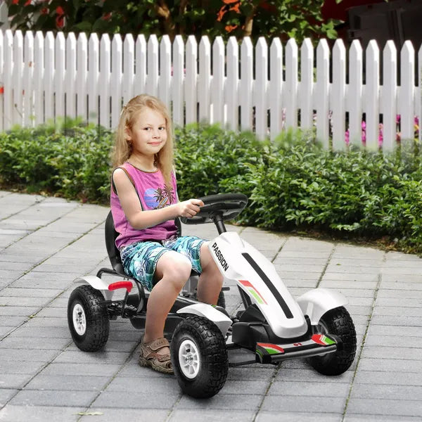 Aosom Childrens White Go Kart Pedal Ride-On Toy with Adjustable Seat Sharp Handling Handbrake Non-Slip Rubber Wheels - product image 2