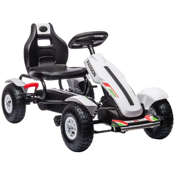 Aosom Childrens White Go Kart Pedal Ride-On Toy with Adjustable Seat Sharp Handling Handbrake Non-Slip Rubber Wheels - product image 1