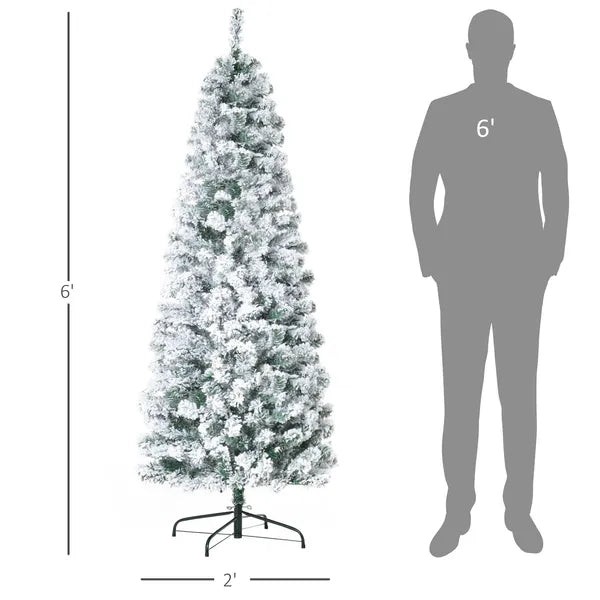 HOMCOM Christmas Tree 6ft Prelit Flocked with 250 LED Lights 462 Branches Green White - product image 3