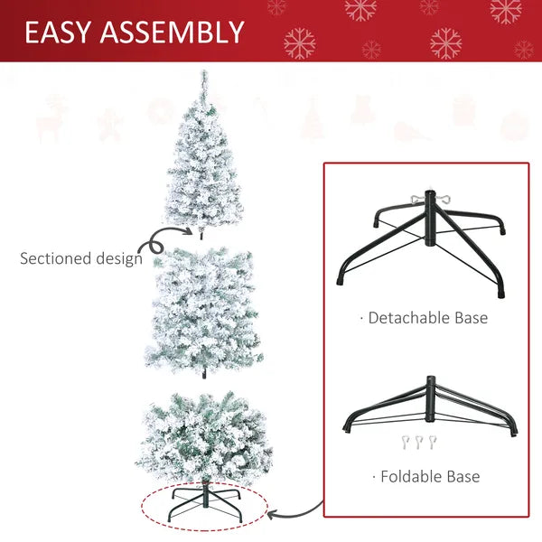 HOMCOM Christmas Tree 6ft Prelit Flocked with 250 LED Lights 462 Branches Green White - product image 6