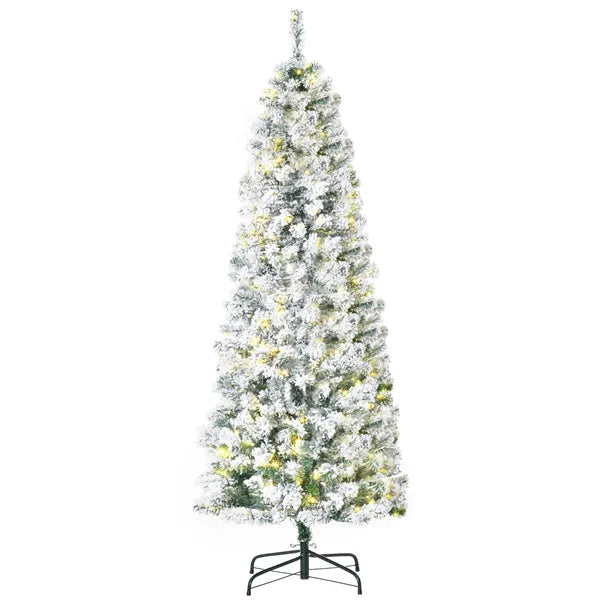 HOMCOM Christmas Tree 6ft Prelit Flocked with 250 LED Lights 462 Branches Green White - product image 1