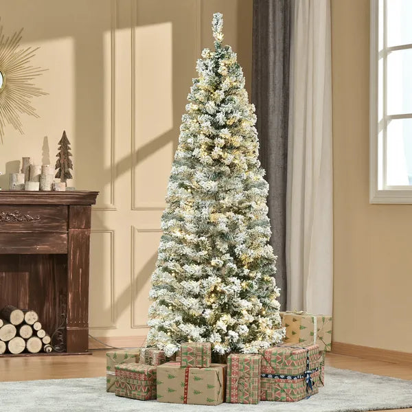 HOMCOM Christmas Tree 6ft Prelit Flocked with 250 LED Lights 462 Branches Green White - product image 2