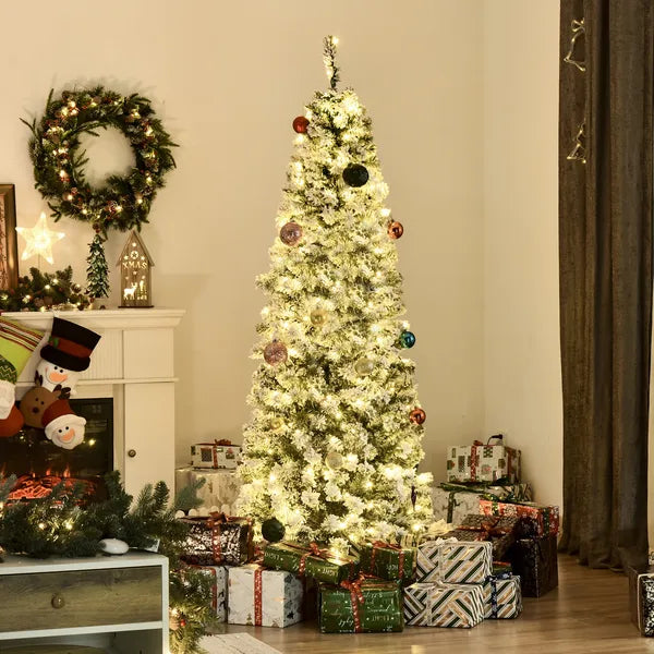 HOMCOM Christmas Tree 6ft Prelit Flocked with 250 LED Lights 462 Branches Green White - product image 10