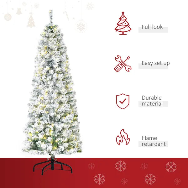 HOMCOM Christmas Tree 6ft Prelit Flocked with 250 LED Lights 462 Branches Green White - product image 4