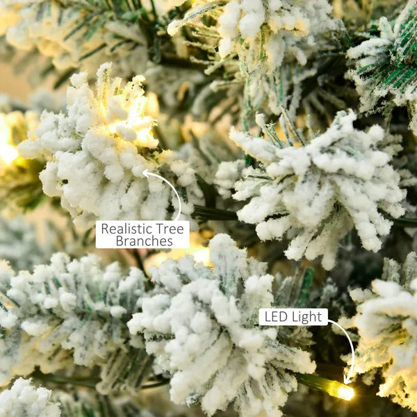 HOMCOM Christmas Tree 6ft Prelit Flocked with 250 LED Lights 462 Branches Green White - product image 7