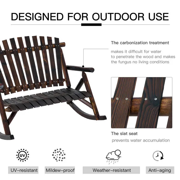 Classic Wooden High-Back Rocker, Carbonized for Garden Serenity and Relaxation, Durable Outdoor Furniture - product image 5