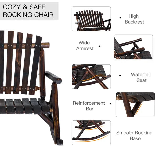Classic Wooden High-Back Rocker, Carbonized for Garden Serenity and Relaxation, Durable Outdoor Furniture - product image 6