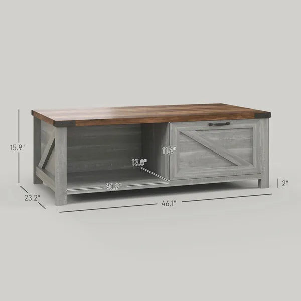 Coffee Table with Storage, Farmhouse Living Room Table with Storage Drawer and Open Shelf, Distressed Gray - product image 3
