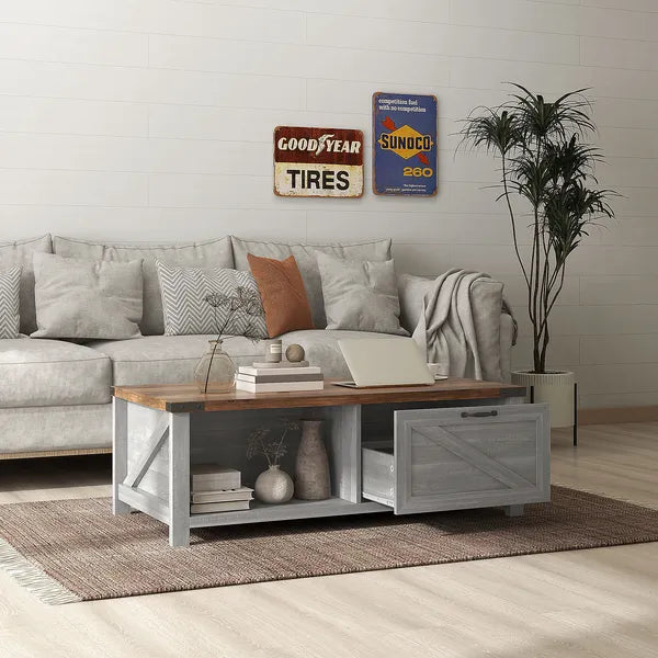 Coffee Table with Storage, Farmhouse Living Room Table with Storage Drawer and Open Shelf, Distressed Gray - product image 10