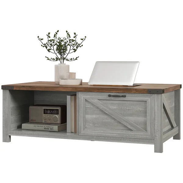 Coffee Table with Storage, Farmhouse Living Room Table with Storage Drawer and Open Shelf, Distressed Gray - product image 1