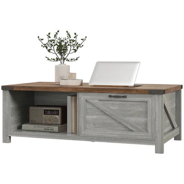 Coffee Table with Storage, Farmhouse Living Room Table with Storage Drawer and Open Shelf, Distressed Gray - product image 1