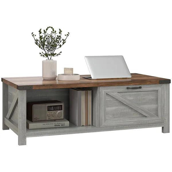 Coffee Table with Storage, Farmhouse Living Room Table with Storage Drawer and Open Shelf, Distressed Gray - product image 11