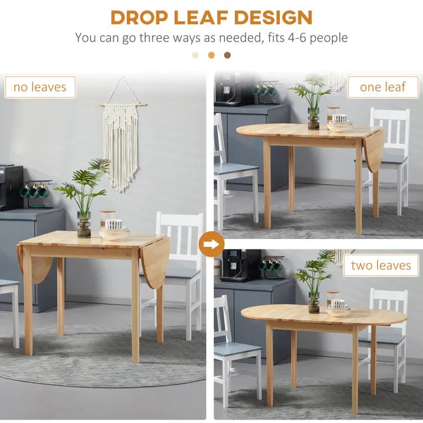 HOMCOM Compact Folding Dining Table 56" Small Space Wood Kitchen Table Drop Leaf Natural - product image 5