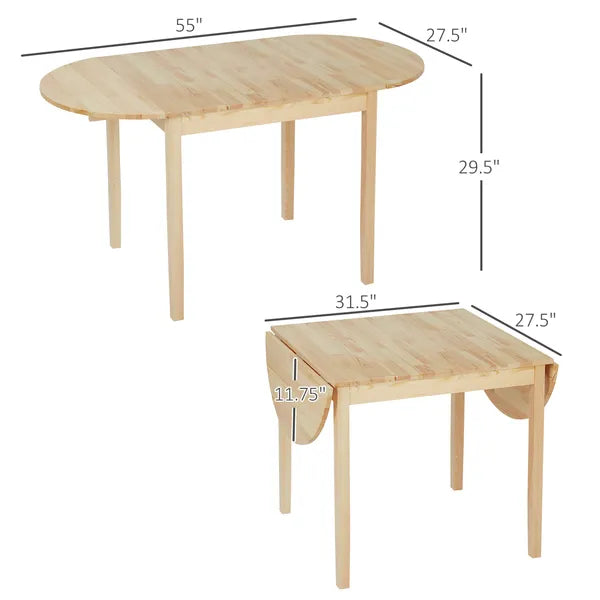 HOMCOM Compact Folding Dining Table 56" Small Space Wood Kitchen Table Drop Leaf Natural - product image 3
