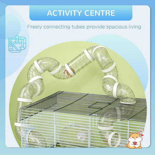 PawHut Compact Gerbil or Dwarf Hamster Cage with Tubes, Exercise Wheel, Food Dish and Water Bottle, 23"x13"x12", Gray - product image 4