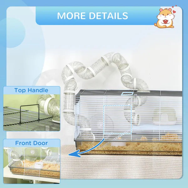 PawHut Compact Gerbil or Dwarf Hamster Cage with Tubes, Exercise Wheel, Food Dish and Water Bottle, 23"x13"x12", Gray - product image 8