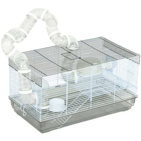 PawHut Compact Gerbil or Dwarf Hamster Cage with Tubes, Exercise Wheel, Food Dish and Water Bottle, 23"x13"x12", Gray - product image 11