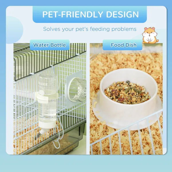 PawHut Compact Gerbil or Dwarf Hamster Cage with Tubes, Exercise Wheel, Food Dish and Water Bottle, 23"x13"x12", Gray - product image 7