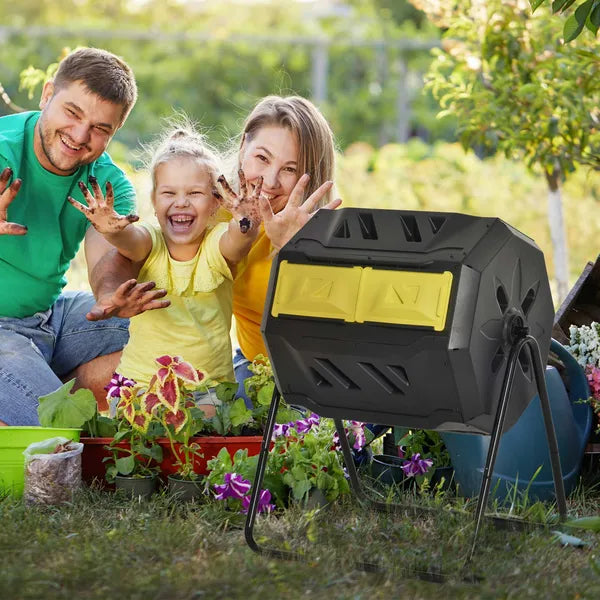 Outsunny 43 Gallon Dual-Chamber Rotating Compost Tumbler Yellow - product image 2