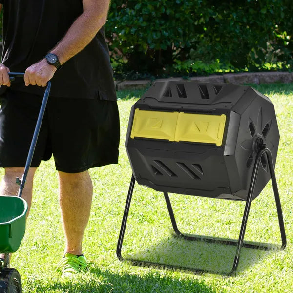 Outsunny 43 Gallon Dual-Chamber Rotating Compost Tumbler Yellow - product image 8