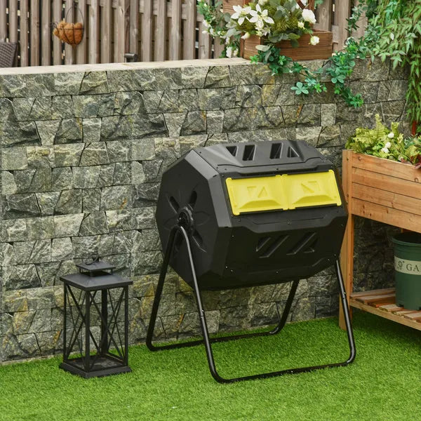 Outsunny 43 Gallon Dual-Chamber Rotating Compost Tumbler Yellow - product image 10