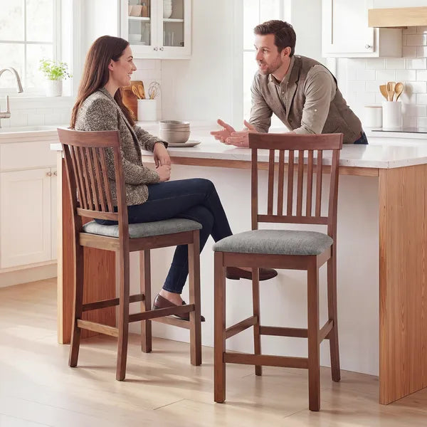 HOMCOM Counter Height Bar Stools with Padded Seat, High Back Kitchen Chairs Set of 2 for Dining Room, Gray and Dark Brown - product image 2