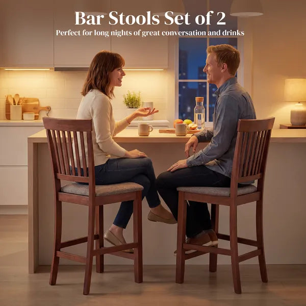 HOMCOM Counter Height Bar Stools with Padded Seat, High Back Kitchen Chairs Set of 2 for Dining Room, Gray and Dark Brown - product image 4