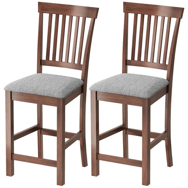 HOMCOM Counter Height Bar Stools with Padded Seat, High Back Kitchen Chairs Set of 2 for Dining Room, Gray and Dark Brown - product image 1