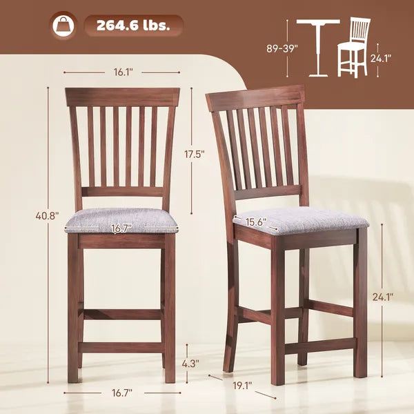 HOMCOM Counter Height Bar Stools with Padded Seat, High Back Kitchen Chairs Set of 2 for Dining Room, Gray and Dark Brown - product image 3