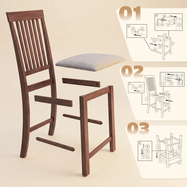 HOMCOM Counter Height Bar Stools with Padded Seat, High Back Kitchen Chairs Set of 2 for Dining Room, Gray and Dark Brown - product image 8