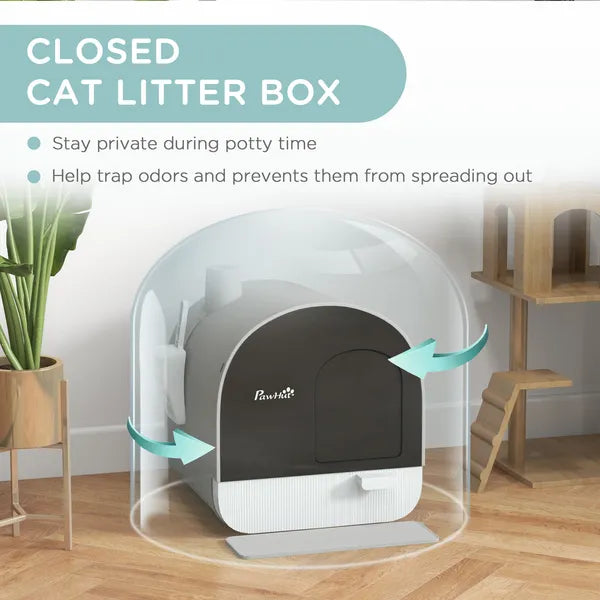 PawHut Covered Cat Litter Box, for Indoor use, with Tray, Scoop, Filter, 17"x17"x18.5", Light Gray - product image 5