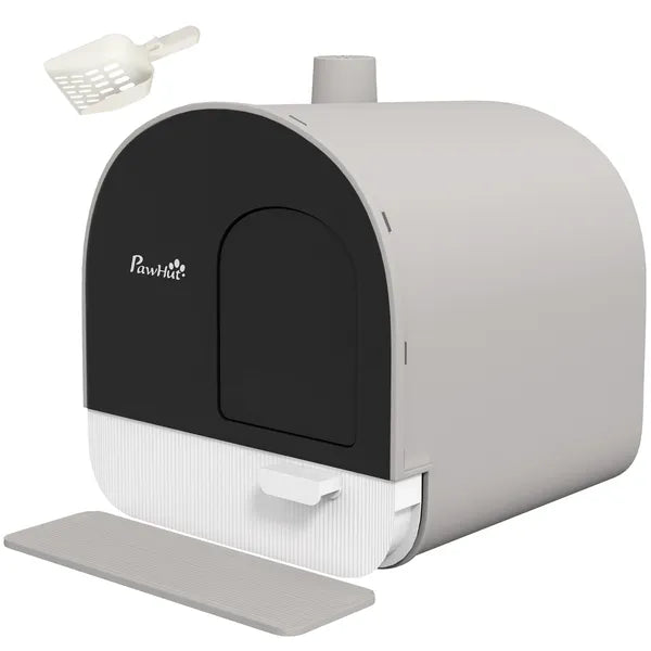 PawHut Covered Cat Litter Box, for Indoor use, with Tray, Scoop, Filter, 17"x17"x18.5", Light Gray - product image 1
