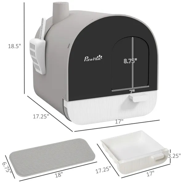 PawHut Covered Cat Litter Box, for Indoor use, with Tray, Scoop, Filter, 17"x17"x18.5", Light Gray - product image 3