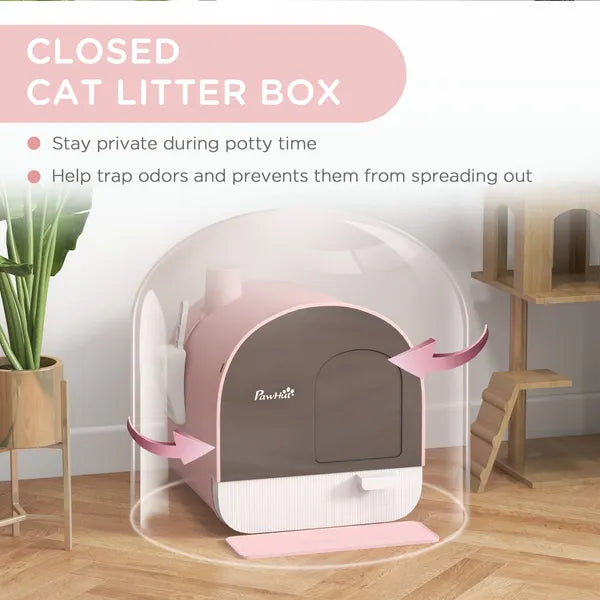PawHut Covered Cat Litter Box with Lid, Scoop, and Filter, Compact Design, Pink - product image 5
