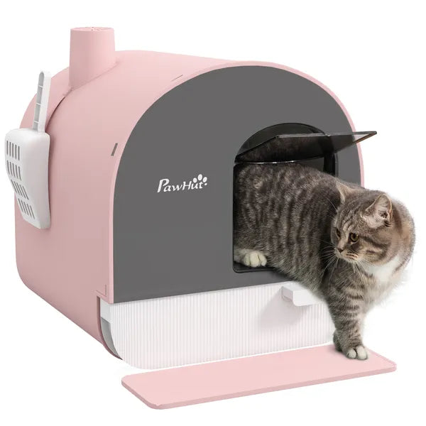 PawHut Covered Cat Litter Box with Lid, Scoop, and Filter, Compact Design, Pink - product image 11
