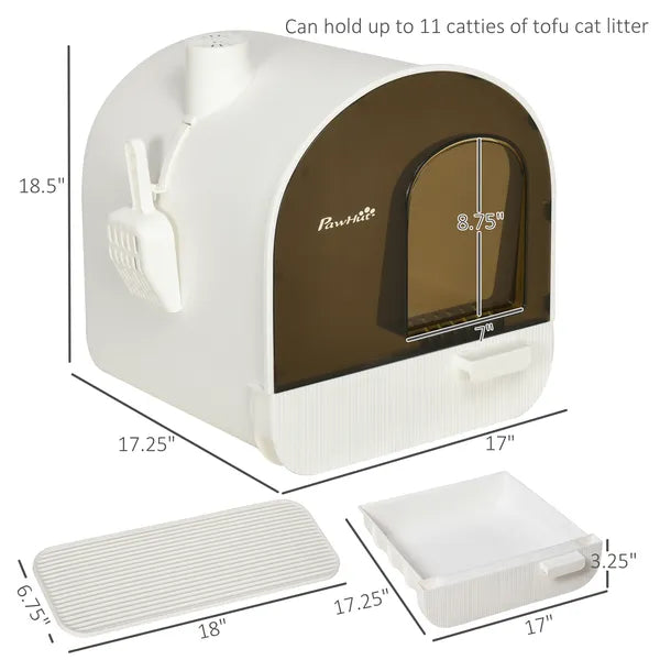 PawHut Covered Cat Litter Box with Lid, Scoop, and Filter, Sleek White - product image 3