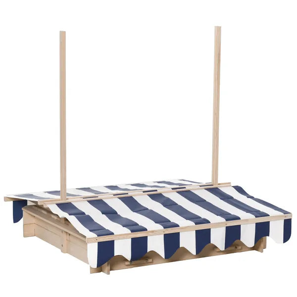 Outsunny Covered Wooden Sandbox with Adjustable Canopy, Convertible Bench Seat, and Backrests, Bottom Liner, Natural Blue - product image 14