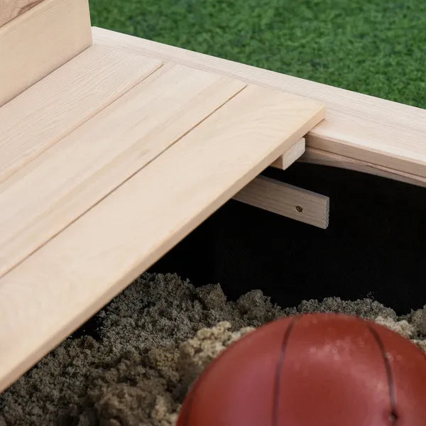 Outsunny Covered Wooden Sandbox with Adjustable Canopy, Convertible Bench Seat, and Backrests, Bottom Liner, Natural Blue - product image 11