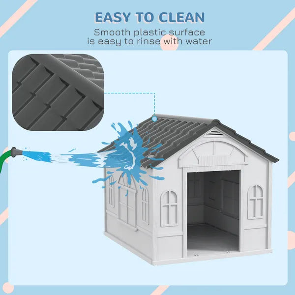 PawHut Cozy Pet House Water-Resistant Indoor/Outdoor Puppy Shelter Gray for Small/Medium Dogs Easy to Install - product image 5