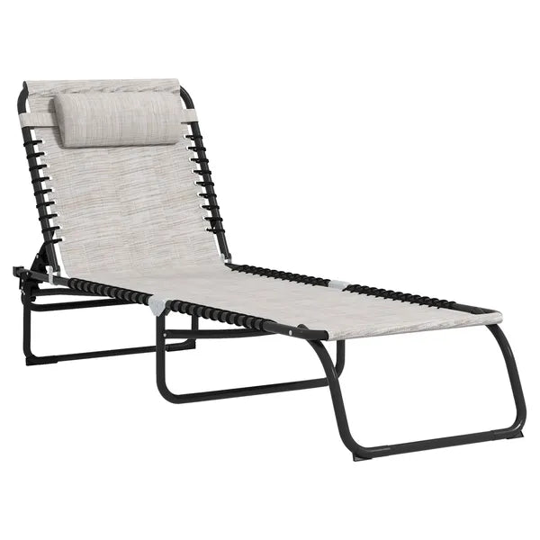 Outsunny Cream Recline Mesh Lounge, Outdoor Breathable Chaise Bed for Supreme Relaxation and Comfort - product image 1