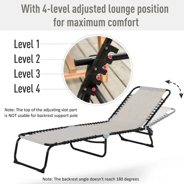 Outsunny Cream Recline Mesh Lounge, Outdoor Breathable Chaise Bed for Supreme Relaxation and Comfort - product image 4