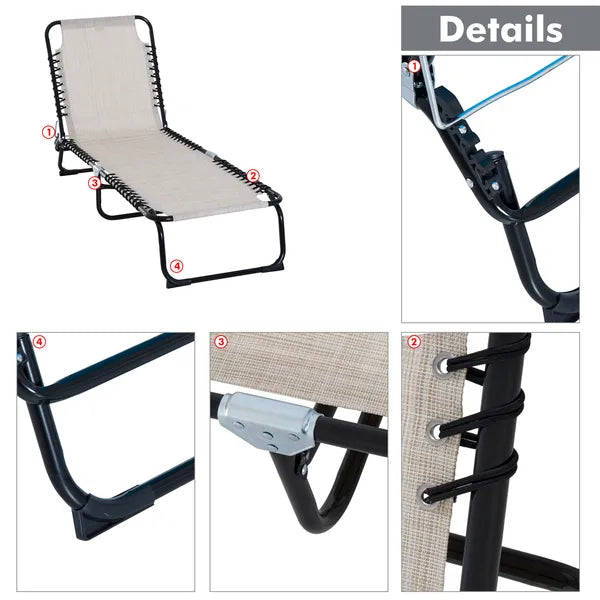 Outsunny Cream Recline Mesh Lounge, Outdoor Breathable Chaise Bed for Supreme Relaxation and Comfort - product image 9