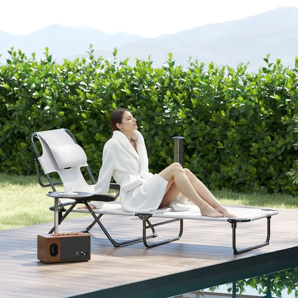 Outsunny Cream White Folding Lounge Chair with Reclining Back for Outdoor Relaxation - product image 2