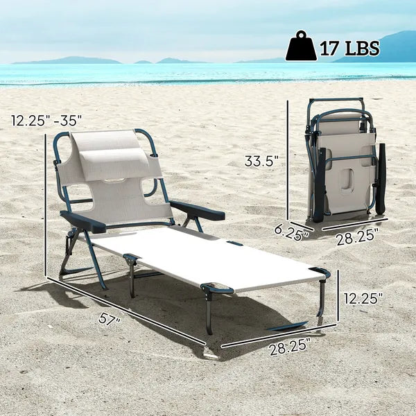 Outsunny Cream White Folding Lounge Chair with Reclining Back for Outdoor Relaxation - product image 3