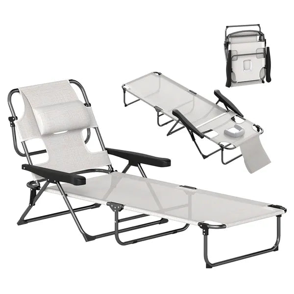 Outsunny Cream White Folding Lounge Chair with Reclining Back for Outdoor Relaxation - product image 11